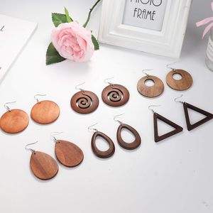4 pares de pendientes colgantes de declaración para mujer, pendientes de gota de madera étnicos, pendientes colgantes de acero inoxidable, pendientes de gota ligeros - Product Image 5