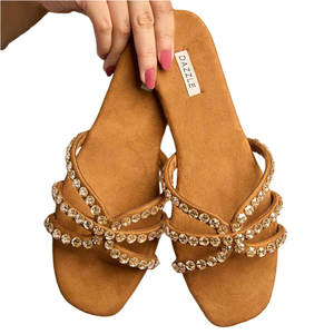 Dernier design, confort, texture unique, sandales pour femmes, couleur unie, antidérapantes, tendance de la mode, dessus en velours, semelle intermédiaire antidérapante - Product Image 1