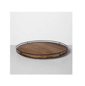 Plateau de service en aluminium plaqué or de conception faite à la main sans poignées Plateau de service de forme ronde - Product Image 5