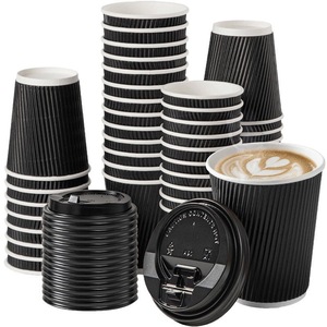 Gobelets à café en papier renforcés anti-fuite avec couvercles, triple couche isolée, texture ondulée/tissée, vente en gros pour cafés et restaurants - Product Image 6