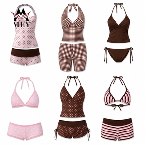 MLY Ensemble de <span class=keywords><strong>bain</strong></span> deux pièces sexy et doux avec caraco à col en V et bretelles spaghetti en dentelle et mini-<span class=keywords><strong>short</strong></span> taille basse - Product Image 1