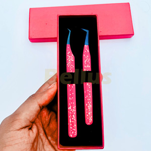 Pincettes d'extension de cils en acier inoxydable avec revêtement en gel Pointes en fibre polie anticorrosive Prise en main durable pour tous les types de pointes - Product Image 4