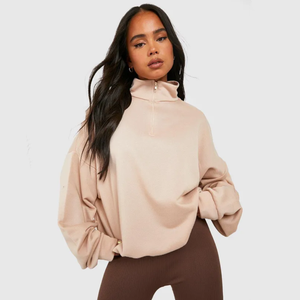 Nuevo estilo logotipo personalizado alta calidad invierno cuello alto cremallera sudaderas cortas para mujer para la venta - Product Image 1