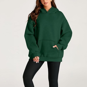Pulls à capuche pour femmes, très vendus, en coton 100%, 400 g/m², taille plus, manches longues, couleur unie, vert foncé, pour l'hiver - Product Image 2