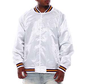 Vestes bomber en satin blanc brodées OEM pour femmes, manches longues, style baseball, avec logo - Product Image 1