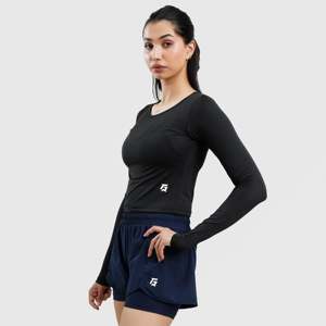 เสื้อยืดแขนยาวลำลองพิมพ์ลายสปอร์ตสีดำ ไซส์ XL ฟรีไซส์ ทรงหลวม ความยาวสั้น ผ้าไหมถัก ตกแต่งด้วยโลโก้ รุ่น W024 - Product Image 3