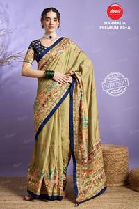 ชุดเทศกาลและงานแต่งงานพิมพ์ลายโดลาผ้าไหม Saree Narmada ตำแหน่งพรีเมี่ยม - Product Image 4