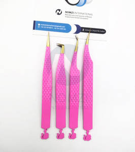 Ensemble de pinces à épiler pour extensions de cils en acier inoxydable de qualité professionnelle, à pointe pointue à 90 degrés, avec poignée en fibre diamantée, OEM/ODM - Product Image 1