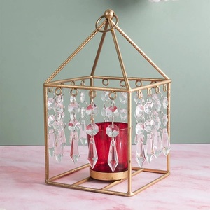 เชิงเทียนไฟสีทองที่น่าสนใจเชิงเทียนคริสตัลใสสีแดง COLOUR เหล็กอ่อนตกแต่งบ้าน - Product Image 1