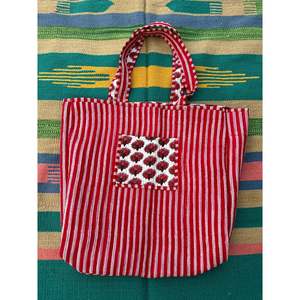 Bolsa de Mano Extra Grande Acolchada de Algodón con Cierre, Ecológica y Resistente, Bolsa de Hombro Abierta para Fin de Semana, Roja y Blanca, para Compras - Product Image 4