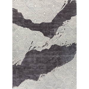 Tapis en laine et viscose tufté à la main Tra-15048, motif abstrait « Allées ivoire », pour la maison et la chambre, rectangulaire 4m, épaisseur 10mm - Product Image 1