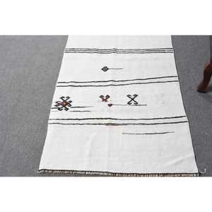 Tapis turc vintage 2,6x11,4 pi (80x348 cm), tapis en laine blanche Kilim - Product Image 4
