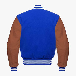 Custom Brand OEM <b>Men's</b> Winter Varsity <b>Jacket</b>-Polyester/Cotton Cow Skin <b>Leather</b> Sleeves Breathable Windproof Plus Size Stand - Product Image 2