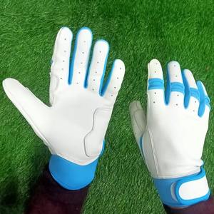 Wholesale 2025 Full Finger Regular Size Leather Baseball <b>Batting</b> Gloves White Blue Colors Lightweight & Durable Made in Pakistan - Product Image 4