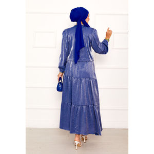 Conjunto de Kimono de Satén de Verano con Detalles de Encaje, Blazer y Pantalones Cortos, Talla XL, Top y Pantalones de Algodón y Elastano, Estampado Sólido Índigo - Product Image 4