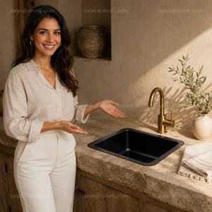 Évier de cuisine carré à encastrer en aluminium noir martelé fait main, finition mate, un trou, 17,25 po x 15,25 po x 6,5 po - Product Image 6