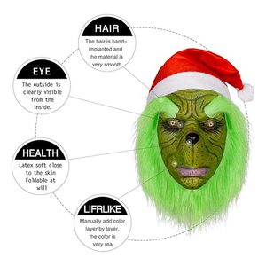 Nicro natale verde <span class=keywords><strong>maschera</strong></span> in lattice per adulti accessori per costumi pelosi cappello rosso cosplay pieno Overhead uomo <span class=keywords><strong>maschera</strong></span> per festa <span class=keywords><strong>di</strong></span> <span class=keywords><strong>Halloween</strong></span> - Product Image 4