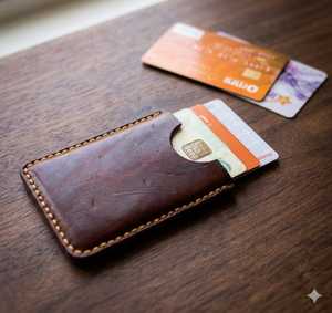 Brown Genuine Leather <b>Card</b> Holder Minimalist Slim Sleeve 4 Inch Front Pocket <b>Wallet</b> for Credit <b>Cards</b> - Product Image 1