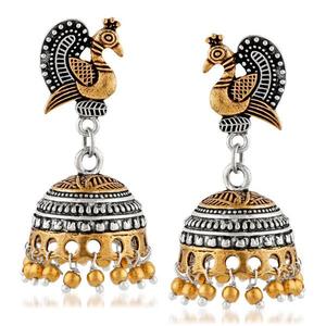 Kriaa Deux Tons Plaqué Paon Jhumki Mode Lustre Boucles D'oreilles 1309067 - Product Image 1