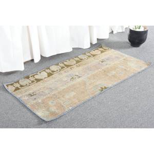 Alfombra turca de área grande Vintage 160x330 cm Beige marrón Patchwork clásico látex de lana diseño de pasillo Rectangular para cabecera - Product Image 4