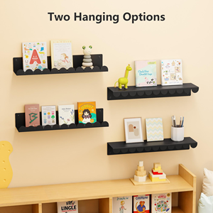 Étagères murales flottantes festonnées pour chambre d'enfant, 15,7 pouces, en métal noir mat, support de rangement et de présentation pour la décoration intérieure - Product Image 6