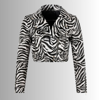 Femmes Vintage imprimé zèbre recadrée Biker veste en cuir véritable fermeture à glissière Style à la mode veste d'hiver grande taille tissu