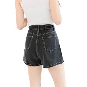 Pantalon court décontracté en jean pour femme, coupe droite et ample, 100% coton lavé, respirant, avec logo gaufré personnalisé, style streetwear d'été, OEM - Product Image 6