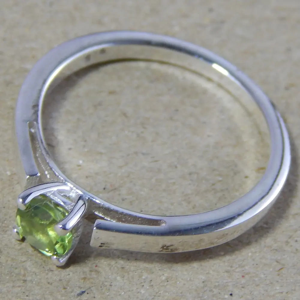 Peridoto-Anillo de Plata de Ley 925 con gema Natural, anillo con gema de peridoto de corte redondo