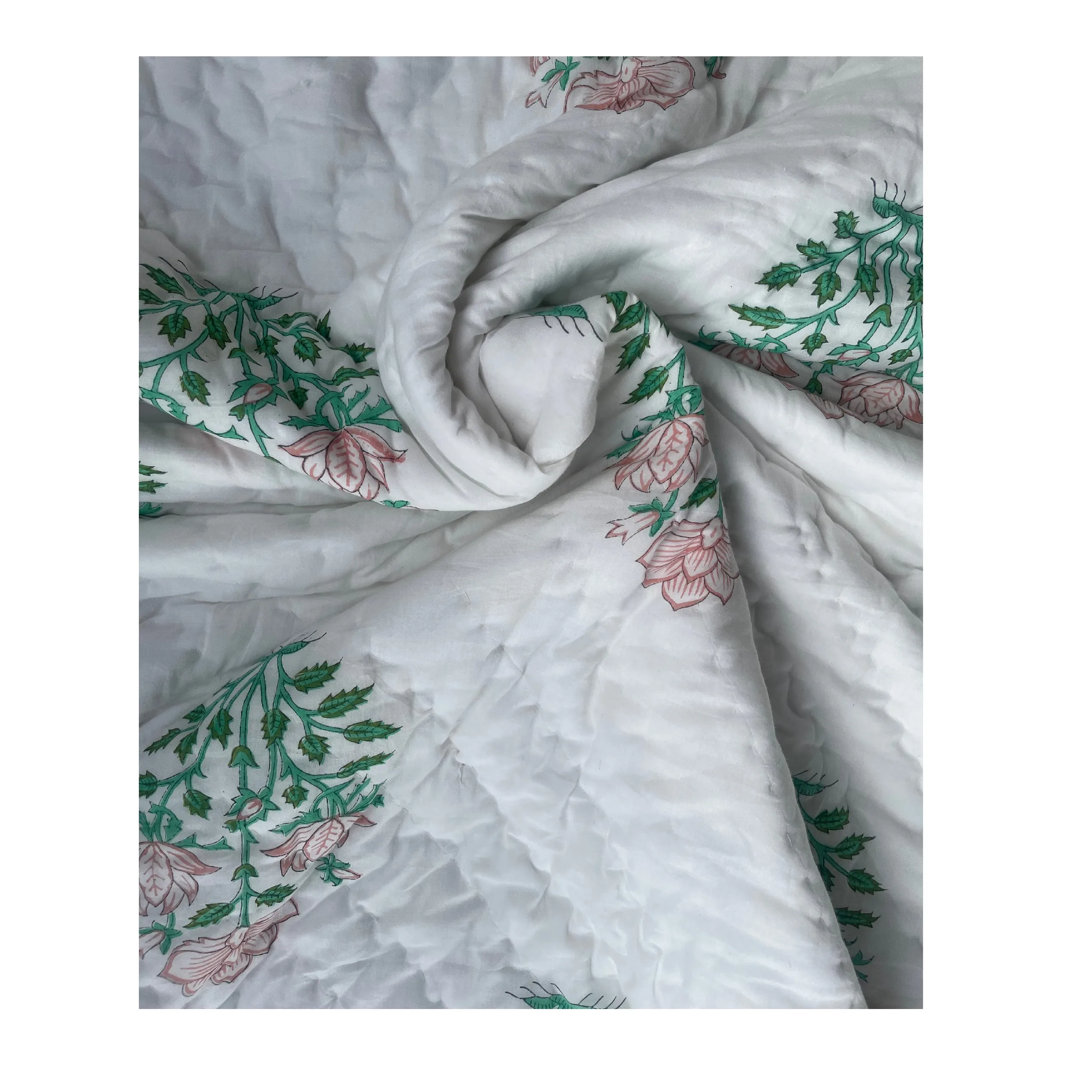 Premium Quality Handmade Pink Quilt Jaipuri Hand Block Printed Reversible Razai Cotton Voile Handmade Quilt