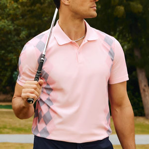 Meilleures ventes Chemise de golf pour homme Argyle 95% polyester + 5% élasthanne Évacuation de l'humidité Chemise de polo de golf contrastée Chemises de tennis pour l'été - Product Image 2
