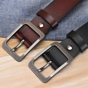 Ceinture en cuir véritable vintage pour homme avec boucle en alliage métallique durable, respirante, imperméable, motif à pois pour jeans - Product Image 1
