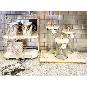 New Decorative Brass and Glass Gold Plated <b>Canister</b> With Marble Lid for Kitchen Decoration Tea & <b>Sugar</b> Storage <b>Canister</b> - Product Image 2