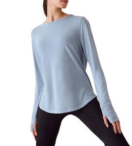 เสื้อยืดระบายอากาศได้ดีสำหรับผู้หญิงมาใหม่เสื้อคอกลมสีเทาเปิดหลังนุ่มใส่สบายออกแบบได้ตามต้องการ - Product Image 5