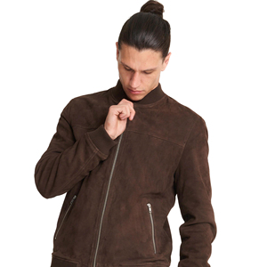 Manteau décontracté à manches longues en polyester/coton pour hommes, col montant, couleur unie avec fermeture éclair, logo avant pour l'hiver - Product Image 1