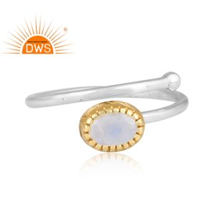 Best Selling 925 Sterling Silver Natural Rainbow <b>Moon</b> Gemstone Stackable <b>Ring</b> Custom Jewelry Manufacturer - Product Image 2