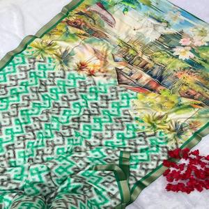 Sari en soie Manipuram original VASTRA COTTAGE avec imprimé Ikkat, bordure tissée en zari doré, pallu numérique inspiré avec blouse contrastée - Product Image 2