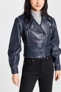 Chaqueta informal de fitness de motorista negro de otoño para mujer, piel de oveja, logotipo OEM personalizable, suministro al por mayor, chaqueta vaquera para exteriores para mujer - Product Image 3