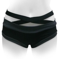 Shorts de Yoga de Cintura Baja para Mujer, con Tirantes Cruzados Laterales, Sexys, Transpirables, para Pole Dance, Deportes, Ropa de Club, Sostenibles