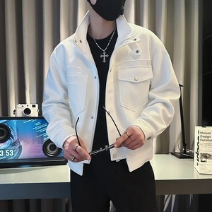 แจ็กเก็ตผู้ชาย Moto BIKER กระเป๋าทึบขั้นสูงเรียบง่ายคลาสสิกลำลองฤดูใบไม้ผลิฤดูใบไม้ผลิฤดูใบไม้ผลิกันลมผ้าใบถนนสูง - Product Image 4