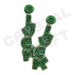 Pendientes con cuentas de diseños elegantes para mujer Color patriótico naranja blanco azul para boda o Día de los Caídos - Product Image 3