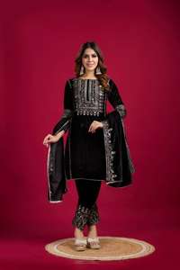 Parte inferior superior de terciopelo de viscosa pura pesada de estilo indio pakistaní con conjunto Dupatta para mujeres y niñas precio al por mayor Ropa Étnica - Product Image 2