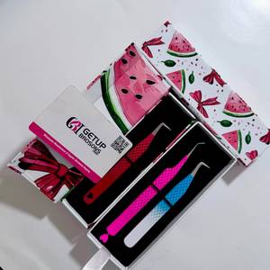 Pince à épiler pour cils en acier inoxydable de qualité supérieure, 90 unités, avec embouts lisses de 45 et 10 mm, édition collector 'Watermelon Bow', présentée dans une boîte de présentation - Product Image 6