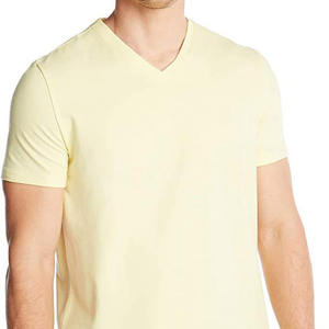 mens light yellow pastel plain solid blank casual v neck short sleeve <b>tshirt</b> regular fit basic tee top - Product Image 4