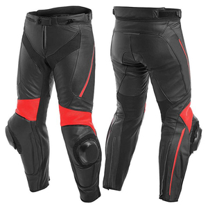 Pantalones de cuero elásticos impermeables rectos ajustados para hombre, pantalones de motocicleta de carreras informales ligeros con rodilleras - Product Image 1