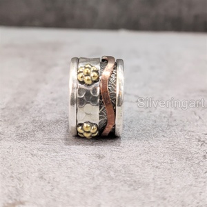 Marteau Spinner bande bohème bague en argent Sterling 925 femmes pouce anneau Fidget bijoux faits à la main fête anxiété hommes Spinner anneau - Product Image 5