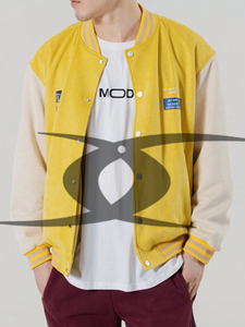 Chaquetas Bomber Varsity de Invierno con Botones de Piel de Oveja Amarilla 100% Lana, Parches de Chenilla Bordados Personalizados, Talla Grande - Product Image 6