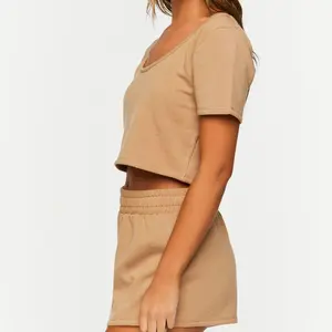 100% coton femmes haut court t-shirt short ensemble décontracté lettre imprimer chaud été tenues bouton correspondant deux pièces pantalon hiver - Product Image 1