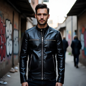 Chaqueta de motorista de cuero genuino de peso pesado para hombre Chaqueta de cuero de motocicleta de alta calidad para hombre - Product Image 6