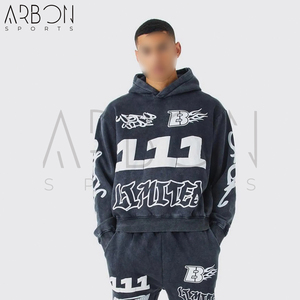 OEM personnalisé hommes survêtement Streetwear lourd survêtement broderie Vintage délavé à l'acide survêtement pantalon de survêtement et ensemble à capuche - Product Image 3