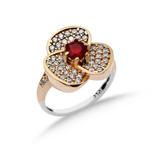 แหวนโกเมนลายดอกไม้สไตล์ออตโตมันแท้ทำด้วยมือเงินอัญมณีตุรกีขายส่ง - Product Image 3